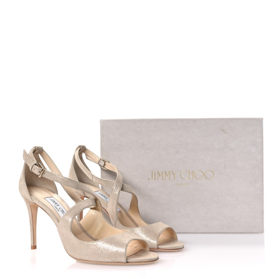 直営店‐Jimmy Choo‐ EMILY 85mm スエード アンクル サンダル Jimmy Choo Emily 85 Champagne Gold Silver Glitter Leather EU