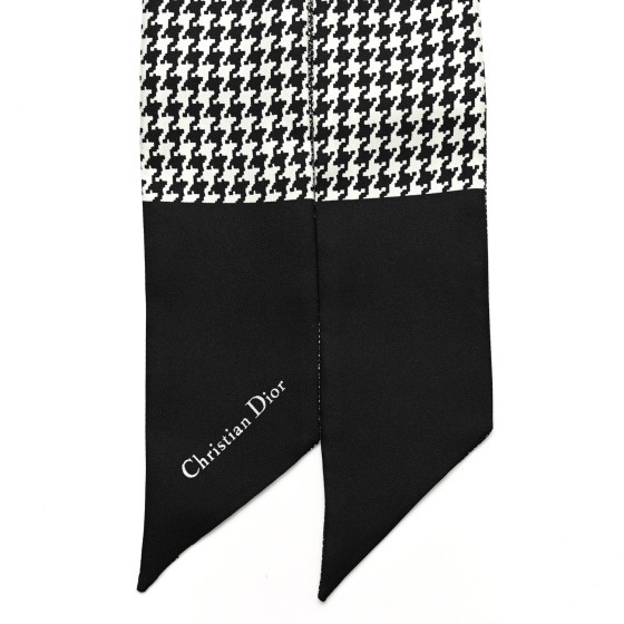 CHRISTIAN DIOR Silk Houndstooth Mitzah Scarf Black White
