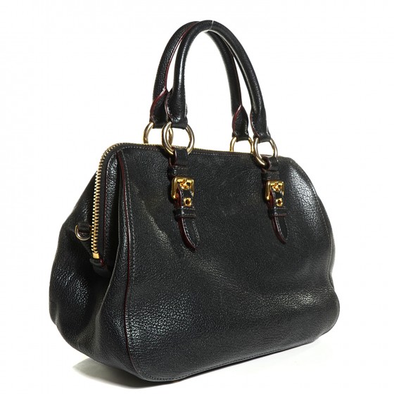 miu miu ラウンド 牛革 ミニ バッグ MIU MIU Goatskin Madras Bauletto Nero Black 105512