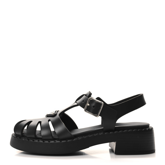 PRADA Foam Rubber Metal Triangle Logo 50mm Cage Sandals 38