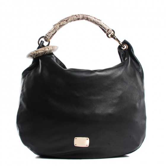 JIMMY CHOO Nappa Snakeskin Trim Sky Hobo Black 112264