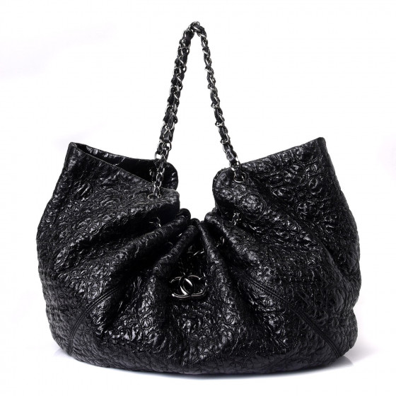 CHANEL Vinyl Graphic Edge Drawstring Tote Black 778640