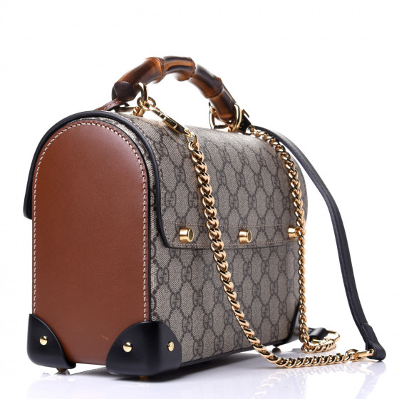GUCCI GG Supreme Monogram Small Padlock Bamboo Shoulder Bag