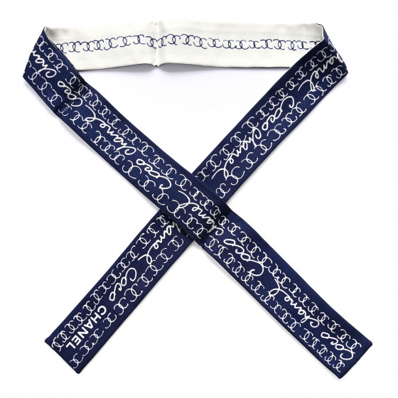 【完売間近】 (W) Chanel Slim Bandeau Silk Twill & Navy Chanel Slim Bandeau Navy Blue – Queen Station