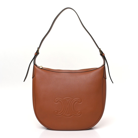 CELINE Calfskin Triomphe Heloise Shoulder Bag Tan