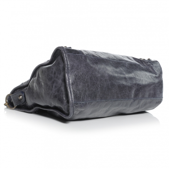BALENCIAGA シティ Balenciaga Blue Obscur Grained Leather Metallic Edge