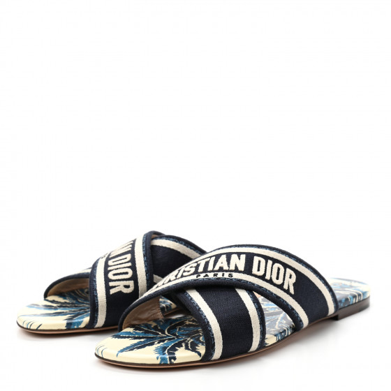 Christian Dior - けぇこ☆ Dway Slide Deep Blue Embroidered Cotton | DIOR