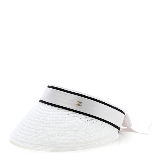 CHANEL Abaca Cotton Ribbon Visor S Ecru White 904334