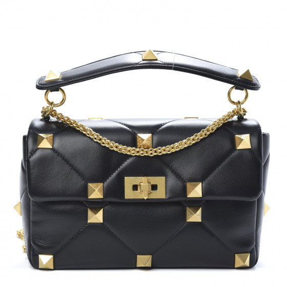 VALENTINO GARAVANI Nappa Large Roman Stud Shoulder Bag Black