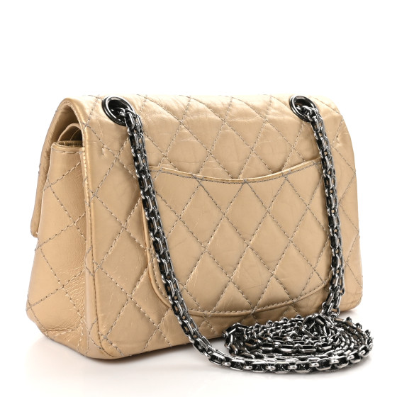 CHANEL 2.55 ミニ ゴールド エイジドカーフ キルティング Mini 2.55 handbag, Aged calfskin & gold-tone metal, black