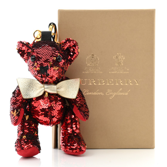 BURBERRY Sequin Thomas Teddy Bear Keychain Charm Red 1119110
