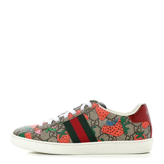 GUCCI GG Supreme Monogram Strawberry Web Womens Ace Sneakers