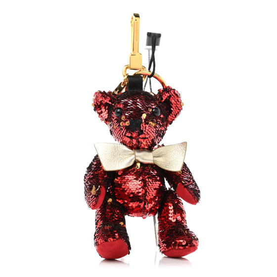 BURBERRY Sequin Thomas Teddy Bear Keychain Charm Red 1119110