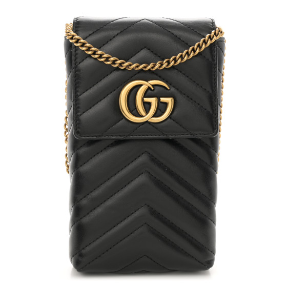 【限定セール！】 GUCCI Calfskin Black Bag Crossbody Phone Marmont GG Small バッグ