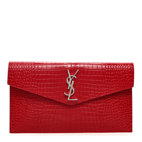 SAINT LAURENT Calfskin Crocodile Embossed Uptown Monogram