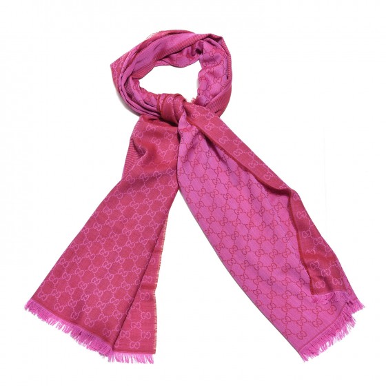 GUCCI Wool Silk GG Monogram GGWeblong Fringe Scarf Shawl Red