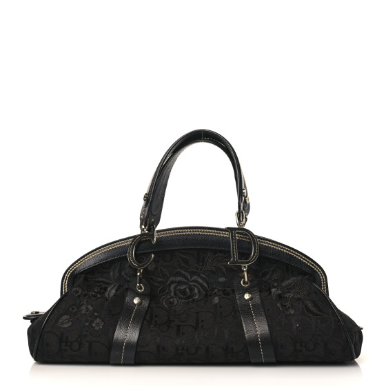 CHRISTIAN DIOR Monogram Vintage Flowers Frame Satchel Black