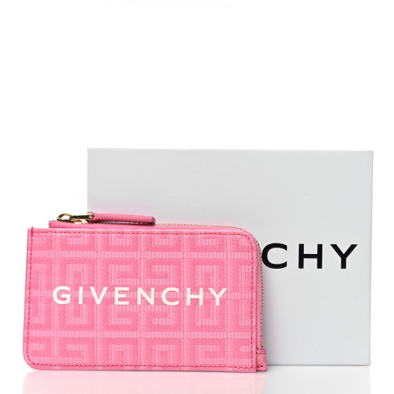 GIVENCHY Coated Canvas Logo 4G Cut Zip Card Holder Pink