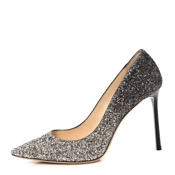 JIMMY CHOO Coarse Glitter Degrade Pointy Toe Romy 100 Pumps