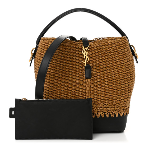 【関税&送料込】Saint Laurent Black Raffia Le 37 Bucket Bag LE 37 in woven raffia and vegetable-tanned leather | Saint