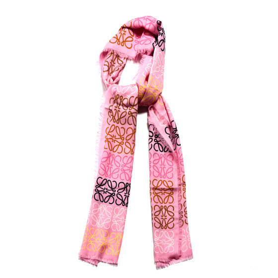 LOEWE Wool Silk Cashmere Anagram Scarf Pink Tulip Multicolor