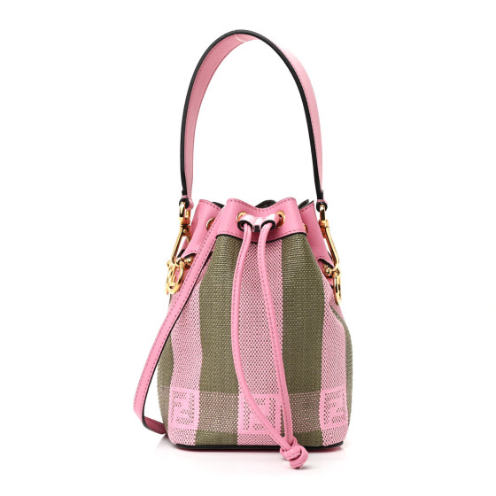 ☆【FENDI】☆Mon Tresor Raffia Mini Bucket Bag Beige Pink☆ Preloved Fendi Pink and Brown Mon Tresor Bucket Bag Zucca