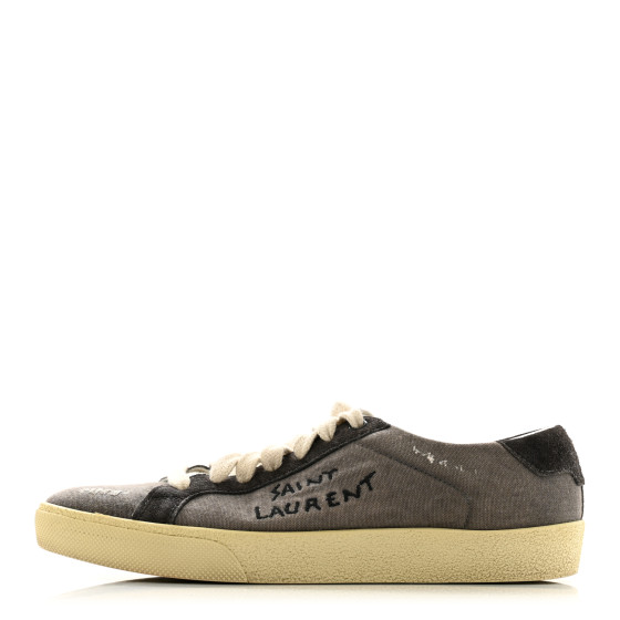 【Saint Laurent】Destroyed Low-Top Sneakers Black SAINT LAURENT Destroyed Canvas Embroidered Womens Court