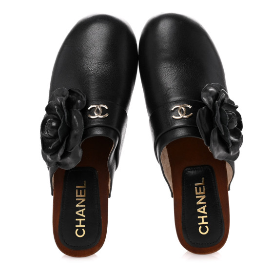 CHANEL Camellia COCO MARK Wedge Sole Sandals Mules Pumps