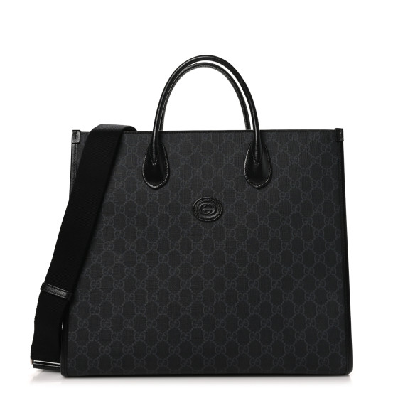 Authentic Gucci Black Canvas GG Monogram Shoulder Tote Bag