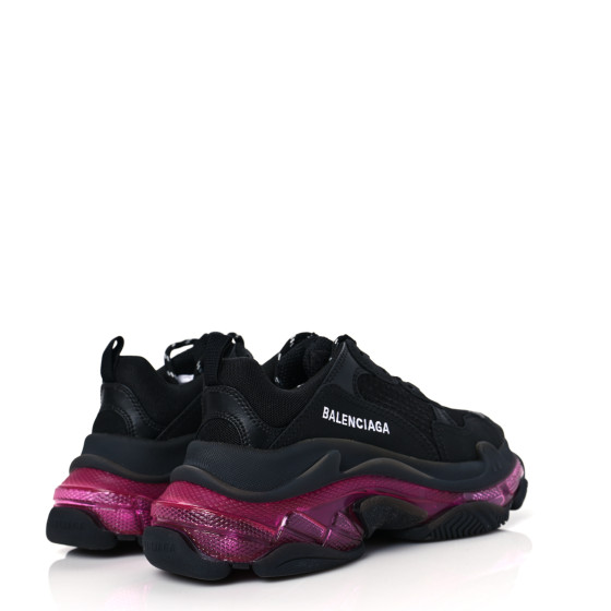 【BALENCIAGA】TripleS clearSole Black Pink BALENCIAGA Fabric Mesh Clear Sole Womens Triple S Sneakers