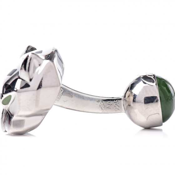 CARTIER Sterling Silver Green Jade Lacquer Panther-Head
