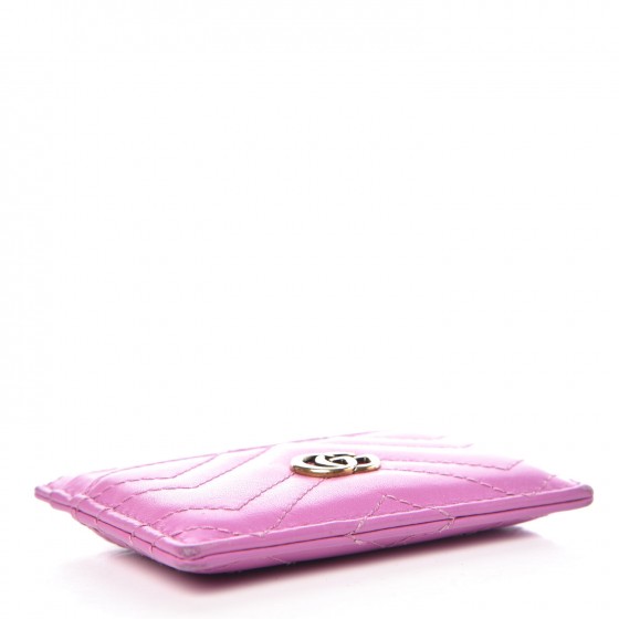 GUCCI Calfskin Matelasse GG Marmont Card Holder Candy Mousse
