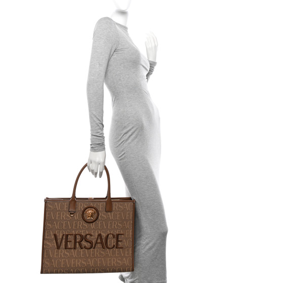 VERSACE Jacquard Canvas Large Allover Medusa Tote Beige