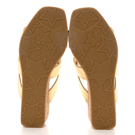 JIMMY CHOO Metallic Wedge Sandals 36.5 Gold 1485269