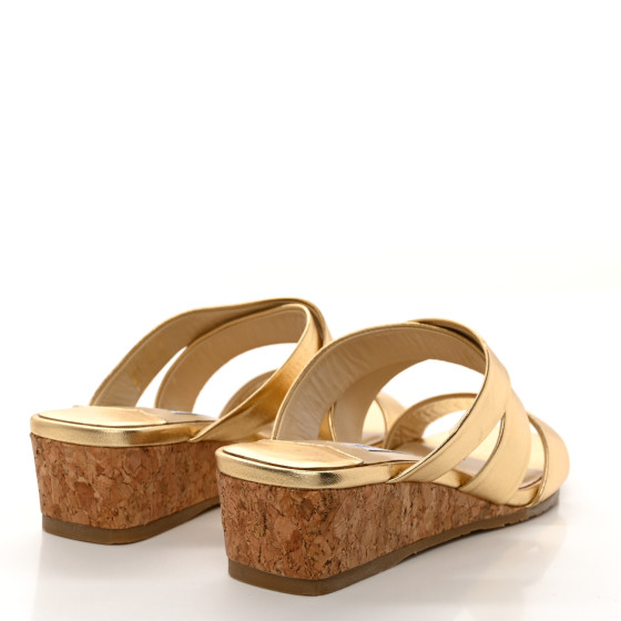 JIMMY CHOO Metallic Wedge Sandals 36.5 Gold 1485269