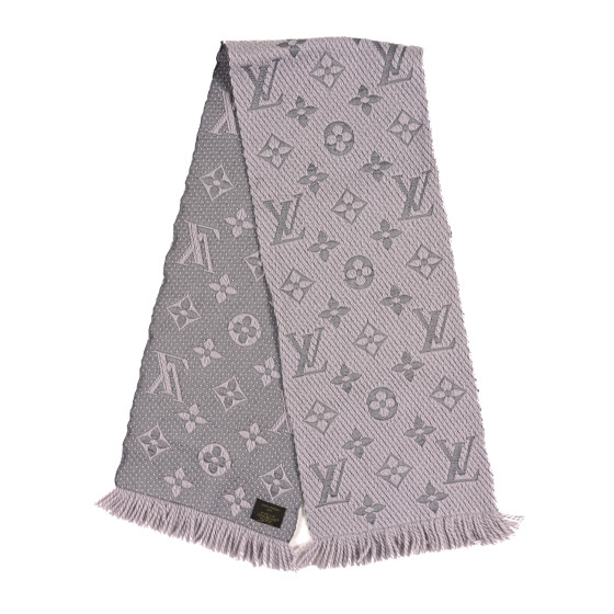 LOUIS VUITTON Wool Silk Logomania Scarf Pearl Grey