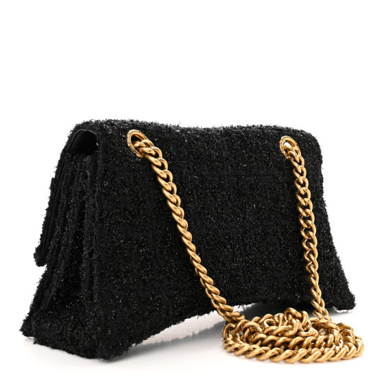 送料込 BALENCIAGA Crush Small Chain Bag In Tweed BALENCIAGA Metallic Tweed Boucle Quilted Small Crush Chain