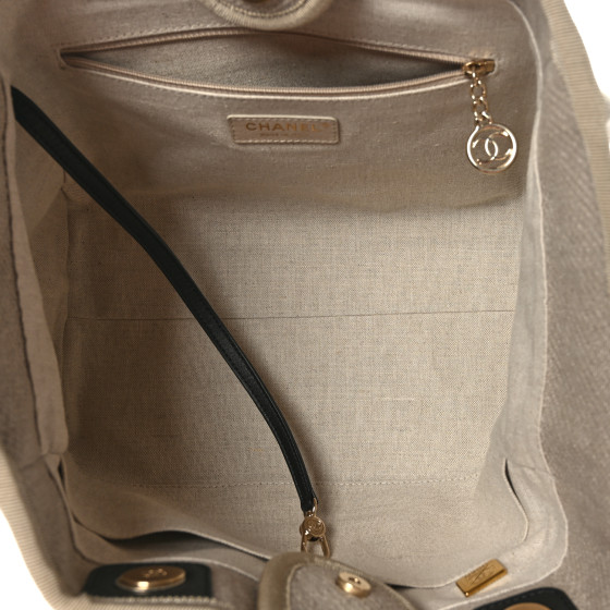 CHANEL Mixed Fibers Small Deauville Tote Beige Black 1414689