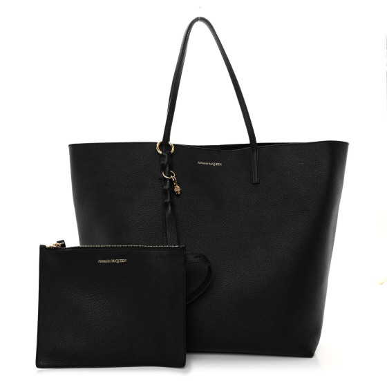 ALEXANDER MCQUEEN Grained Calfskin Skull Open Shopper Tote Black