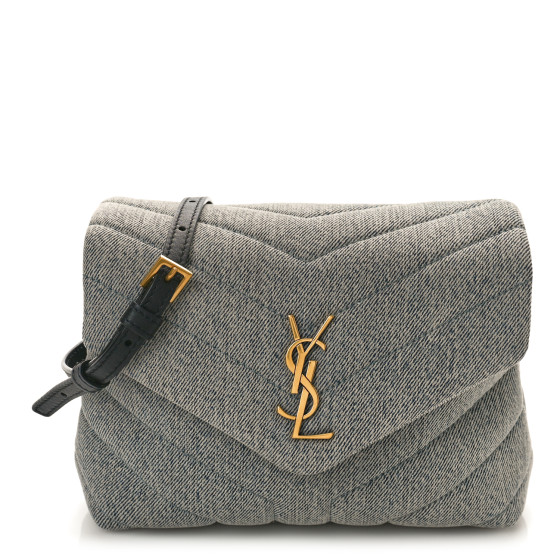 SAINT LAURENT Denim Y Quilted Monogram Toy Loulou Crossbody Bag Grey