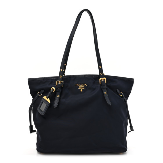 PRADA Tessuto Nylon Saffiano Metal Shopping Tote Navy