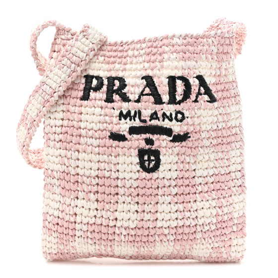 PRADA Yarn Raffia Effect Crochet Embroidered Logo Tote