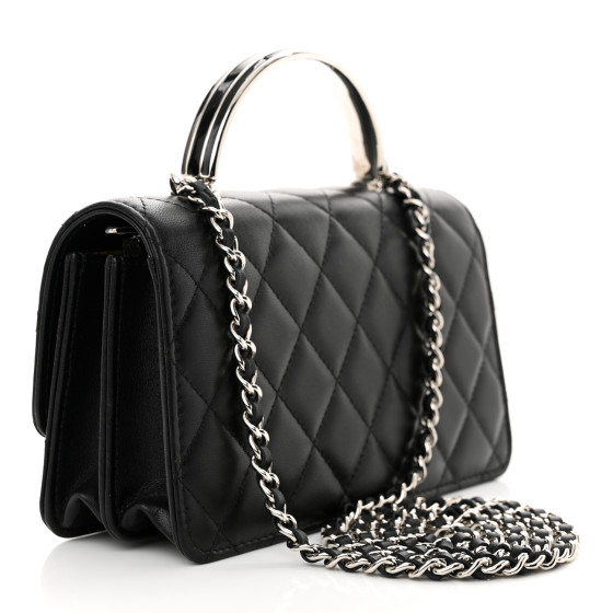 CHANEL Lambskin Quilted Metal Top Handle Crossbody Flap
