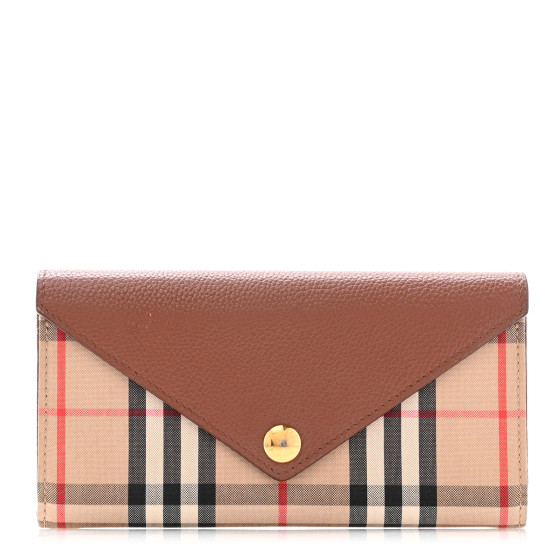 BURBERRY Vintage Check Grain Calfskin Halton Wallet Tan