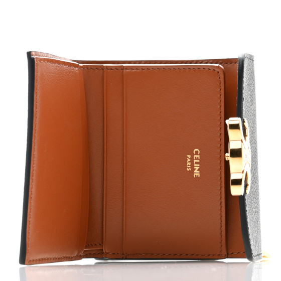 ★関税込★CELINE★Compact Wallet Coin in Triomphe Canvas Tan CELINE Triomphe Canvas Compact Wallet With Coin Purse Tan