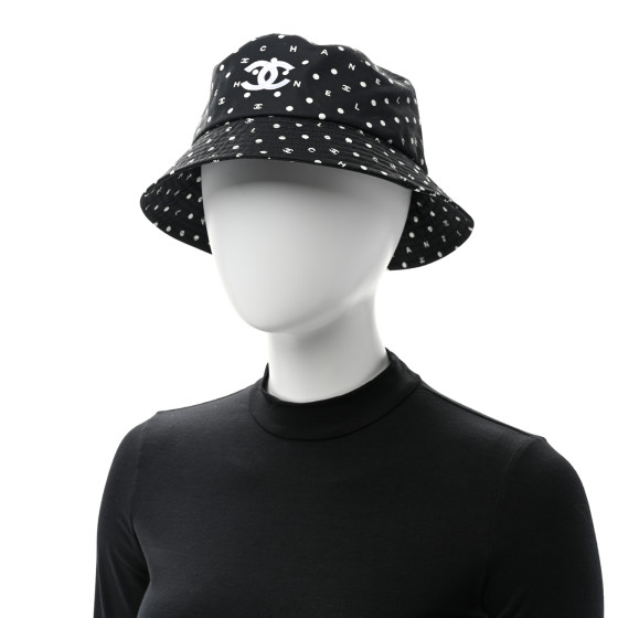 CHANEL Cotton CC Polka Dot Bucket Hat L Black 1625330