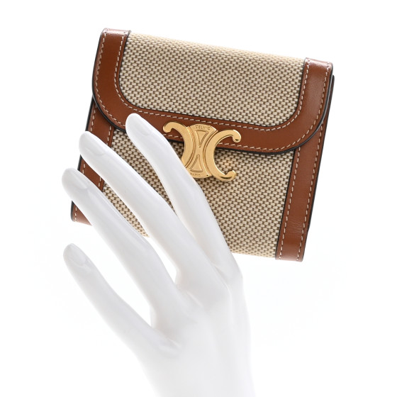【関税&送料込】Celine Triomphe Small Wallet CELINE Textile Calfskin Small Triomphe Wallet Natural Tan