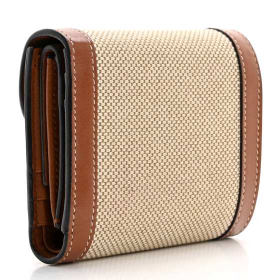 【CELINE】SMALL TRIOMPHE TEXTILE WALLET Small Flap Wallet TRIOMPHE IN textile and calfskin - NATURAL