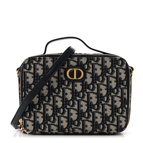 CHRISTIAN DIOR Oblique 30 Montaigne Top Handle Box Bag Blue