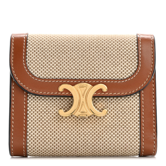 【関税&送料込】Celine Triomphe Small Wallet CELINE Textile Calfskin Small Triomphe Wallet Natural Tan